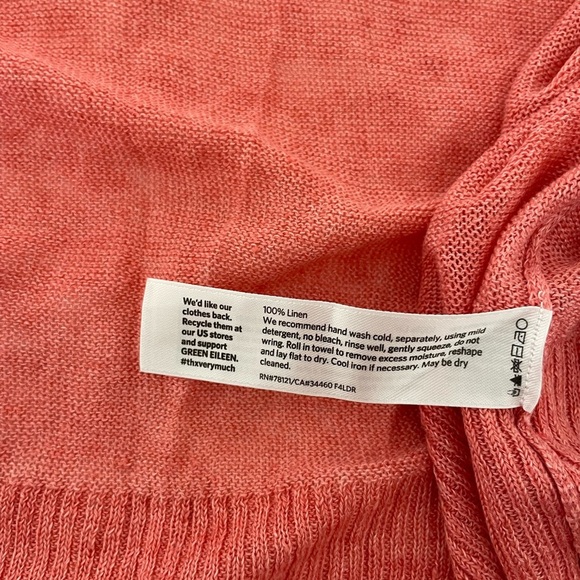 Eileen Fisher Pink Coral 100% Linen Cardigan Sweater Lightweight Knit - Picture 5 of 6
